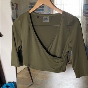 Gymshark olive green wrap style crop top M